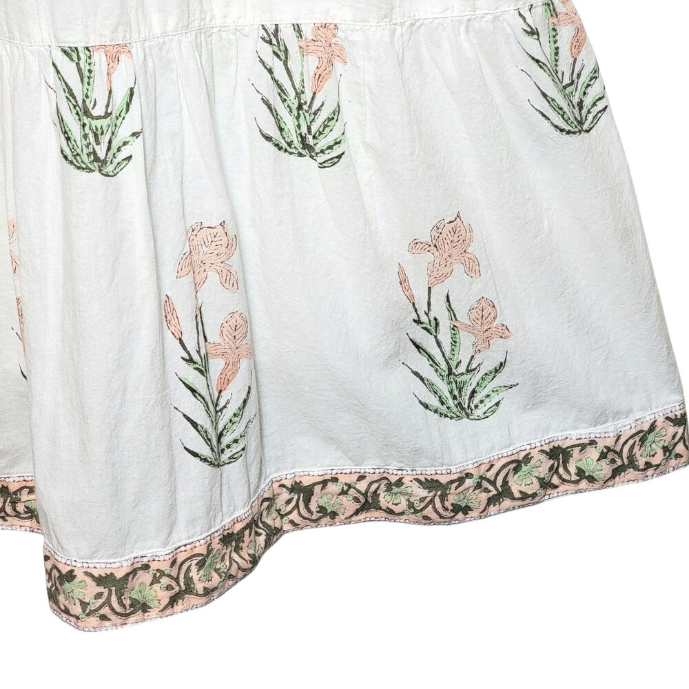 Madison Mathews White Cotton Embroidered Maxi Dress Boho Ruffled Hem L - Picture 7 of 16